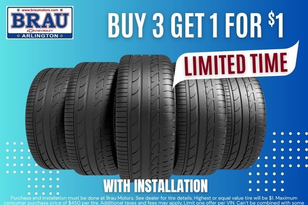 Tire Month Buy 3 get 1 for $1 at Brau Motors